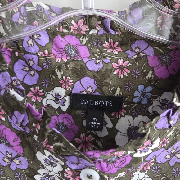 Talbots EUC Ruffle Neck Top Poppy Ditsy Puff Sleeve Floral XS - Picture 6 of 15